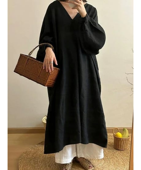 v-neck maxi dress / 2color　hm2537