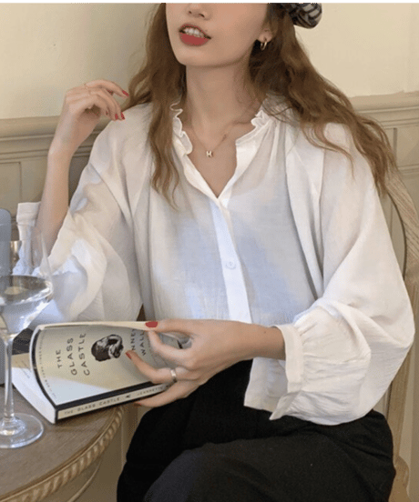 volume v-neck blouse / 2color　hm1681