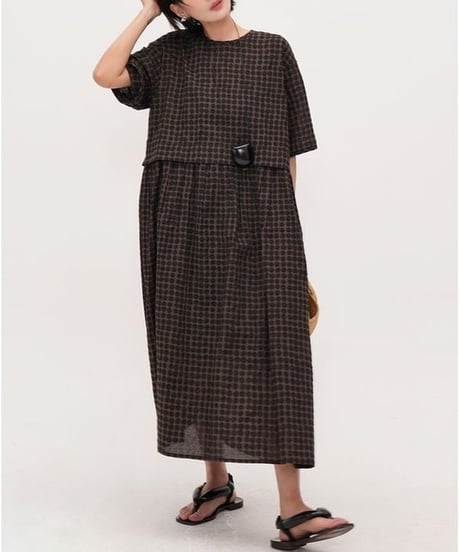 check gathered dress　hm2294