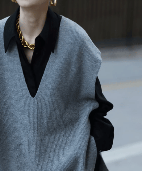loose v neck vest / 2color　hm1834