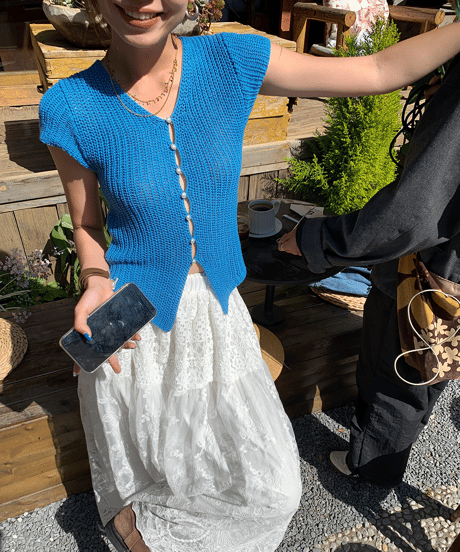 pearl button summer knit / 2color　hm1503