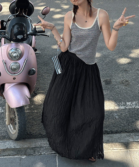 pleated med-length skirt / 2color　hm1331