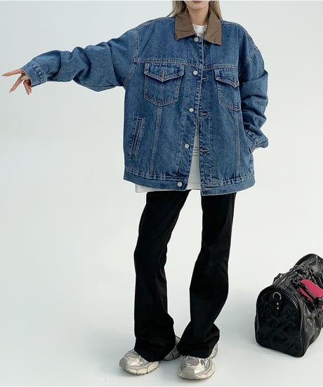 leather collar denim jacket　hm1931