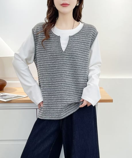 layered stripe top / 2color　hm2610