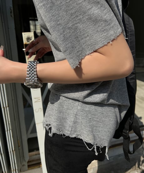 damaged ribbed t-shirt / 3color　hm1303