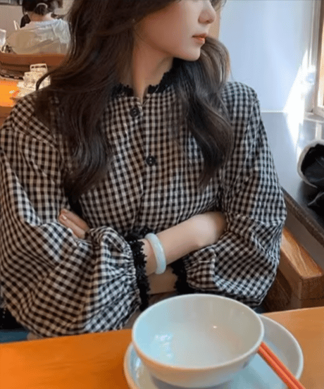 gingham lace blouse　hm2912