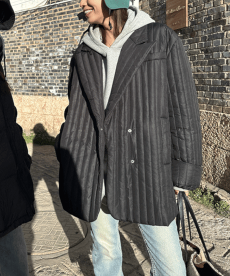 striped quilted down coat / 2color　hm1215