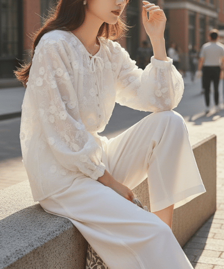 embroidered sheer blouse　hm2928