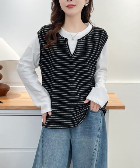 layered stripe top / 2color　hm2610