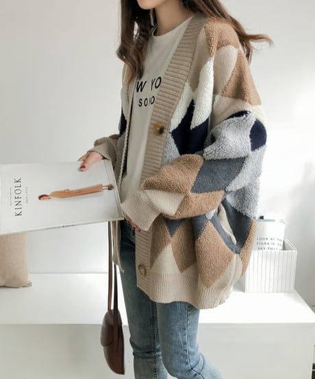 argyle knit cardigan / 3color　hm1744