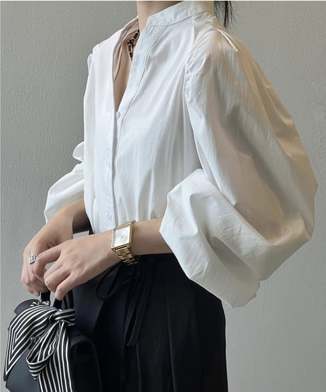 gathered puff sleeve shirt / 2color　hm1715