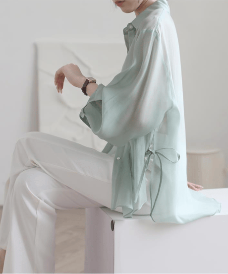 ribbon sheer shirt / 5color　hm2880*