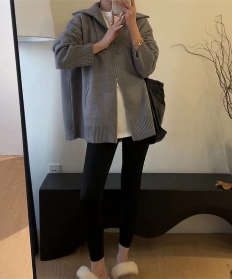 w-zip knit cardigan / 4color　hm2632