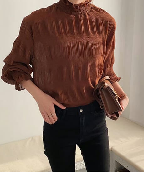 shirring high-neck blouse / 5color　hm2614