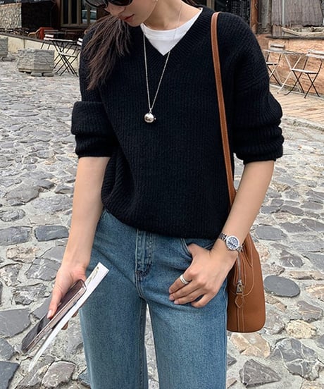 simple v-neck knit / 2color　hm2748