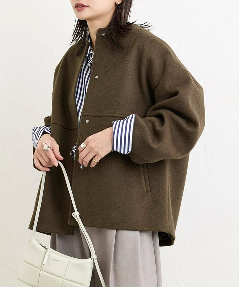 collarless short jacket / 4color hm2624 | Her Me