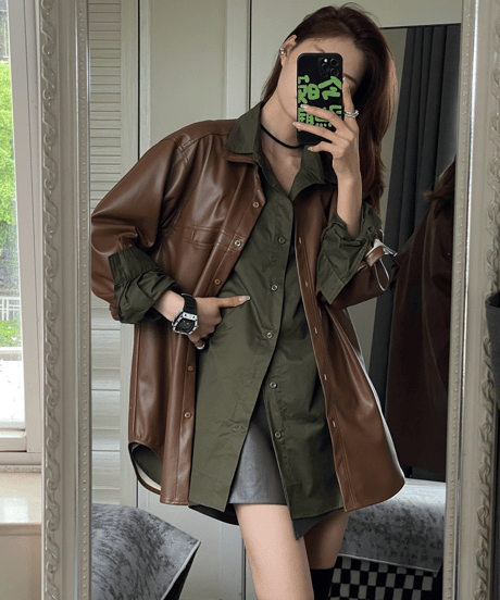 army green casual shirt　hm2498