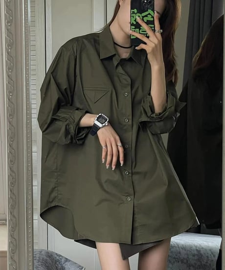 army green casual shirt　hm2498