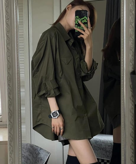 army green casual shirt　hm2498