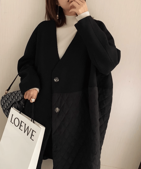 v-neck quilted coat / 2color　hm1745