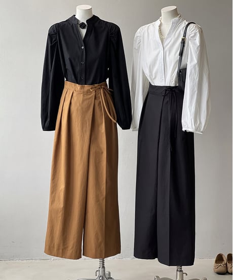waist ribbon tuck wide pants / 3color　hm1716