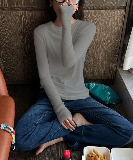 《即納》slim round neck top / 4color　hm1432