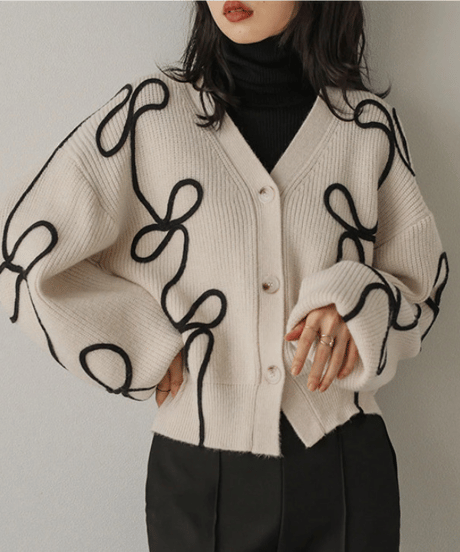 ribbon line knit cardigan / 3color hm2792