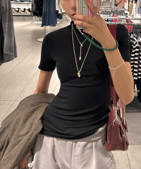 high neck short sleeve top / 2color　hm1256