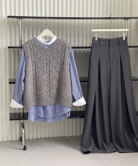 striped collarless blouse　hm2043