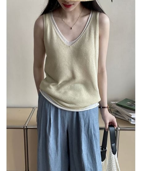 layered v-neck tank / 7color　hm2257