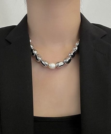 metal & pearl necklace / 2type　hm2039