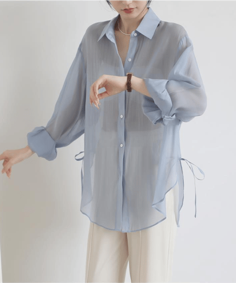 ribbon sheer shirt / 5color　hm2880*