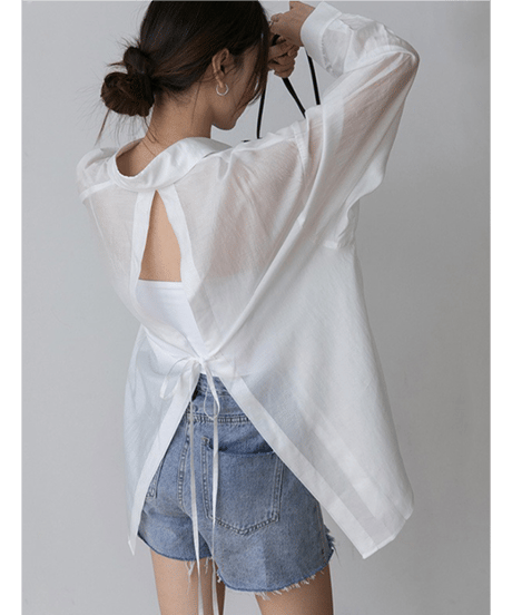 ribbon sheer shirt / 2color　hm2878