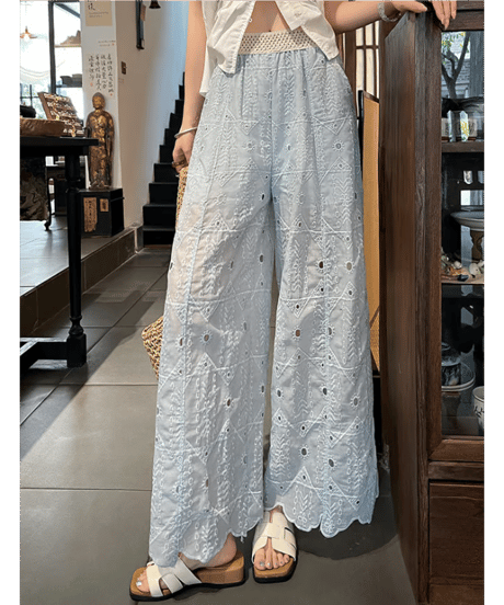 embroidered wide pants / 4color　hm2869