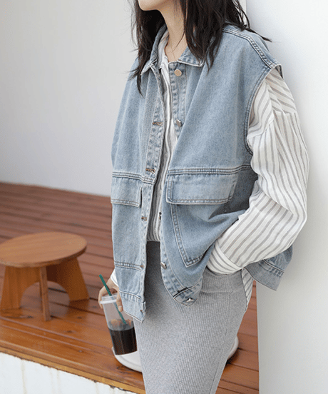 relaxed denim vest / 2color　hm2633
