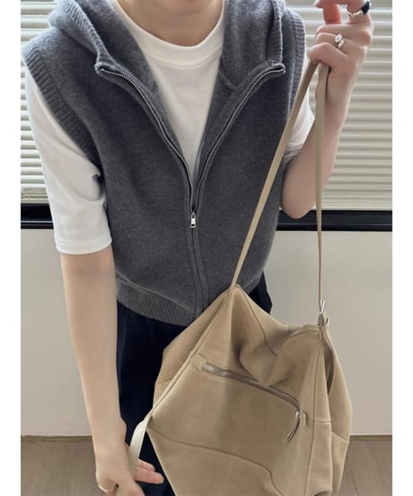 knit hooded zip vest / 3color　hm1970
