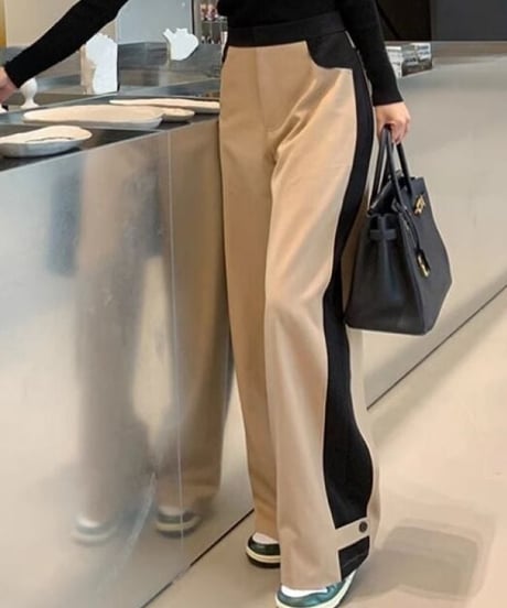 contrast color straight pants　hm1793