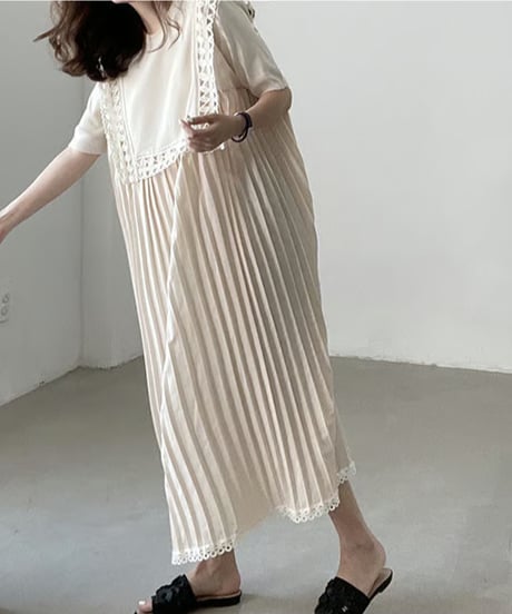 pleated lace dress / 2color　hm2861