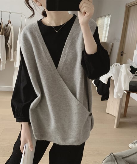 asymmetry knit vest / 4color　hm2590