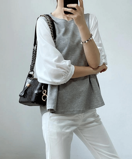 checked sleeve blouse / 3color　hm2636