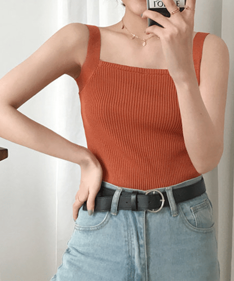 square neck lib knit tank top /5color　hm1513