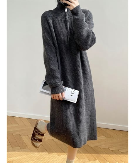 half-zip knit dress / 4color　hm2775