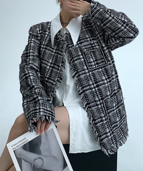 checked fringe jacket / 2color　hm1936