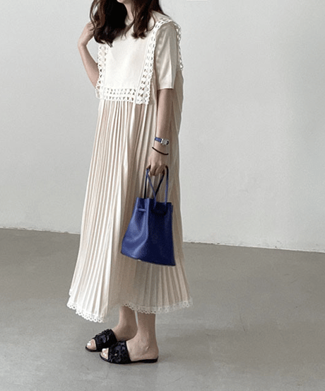 pleated lace dress / 2color　hm2861