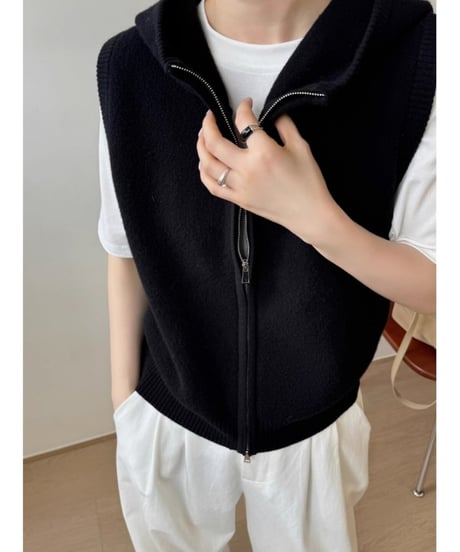knit hooded zip vest / 3color　hm1970