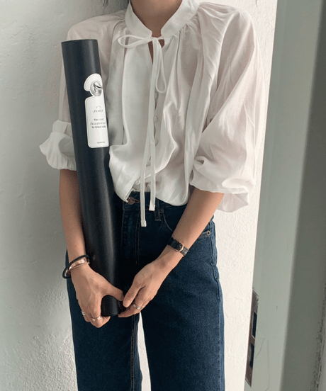 soft tie neck blouse / 2color　hm2854