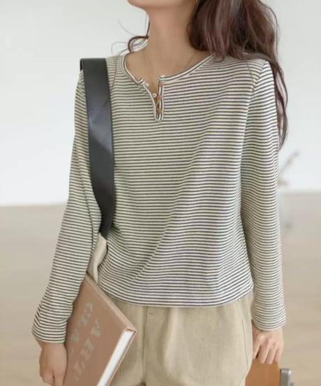 henley neck border top　hm1739