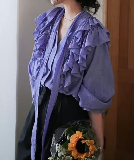 bowtie frill purple blouse　hm2000