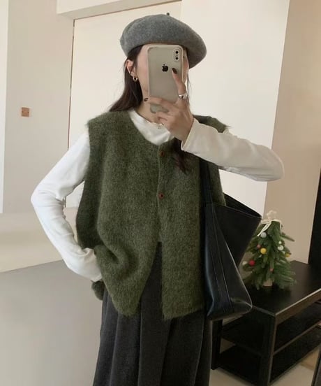 fluffy crewneck vest / 4color　hm2679