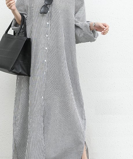 《即納》striped shirt dress / 6color　hm2538